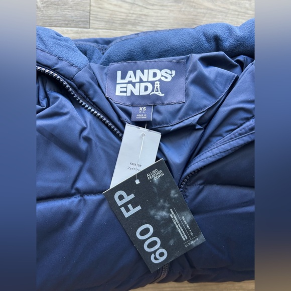 Lands End Down Coat Max 600 Long Maxi XS Navy $300 - Picture 9 of 12